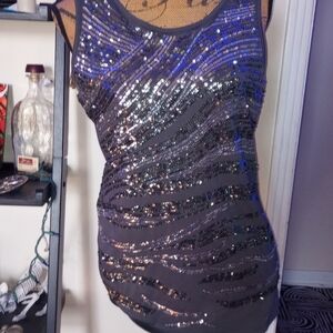 Cato Sparkling Grey And Silver Sequin Tank Top